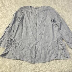 J. Jill  100% Linen Side Tie Tunic Blue & White Stripe Size Medium